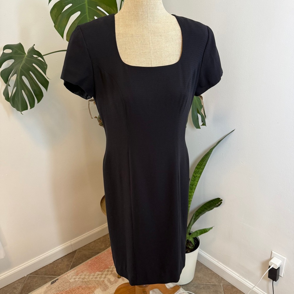 Liz Claiborne Black Sheath Dress‎ Square Neck Short Sleeve Business 90's Sz 8